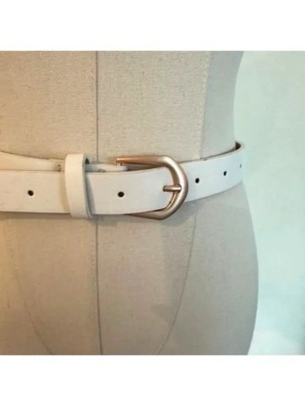 White Faux Leather Belt With Gold Buckle Adjustable Length 1.5